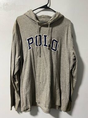 Polo by Ralph Lauren Heather Gray Hooded Pullover with Navy Lettering